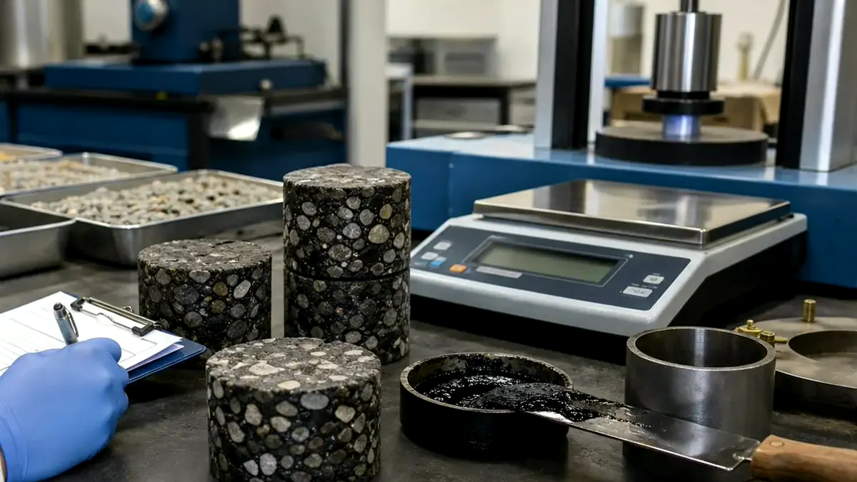 Asphalt laboratory density testing equipment and compacted mix samples