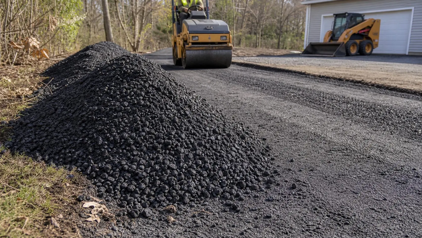 Recycled asphalt millings spread and compacted on a driveway surface