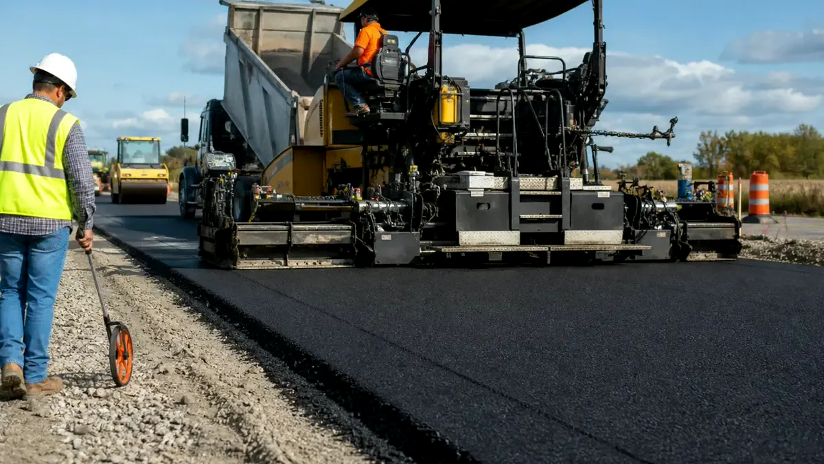 Road paving operation used for asphalt tonnage and truckload estimating