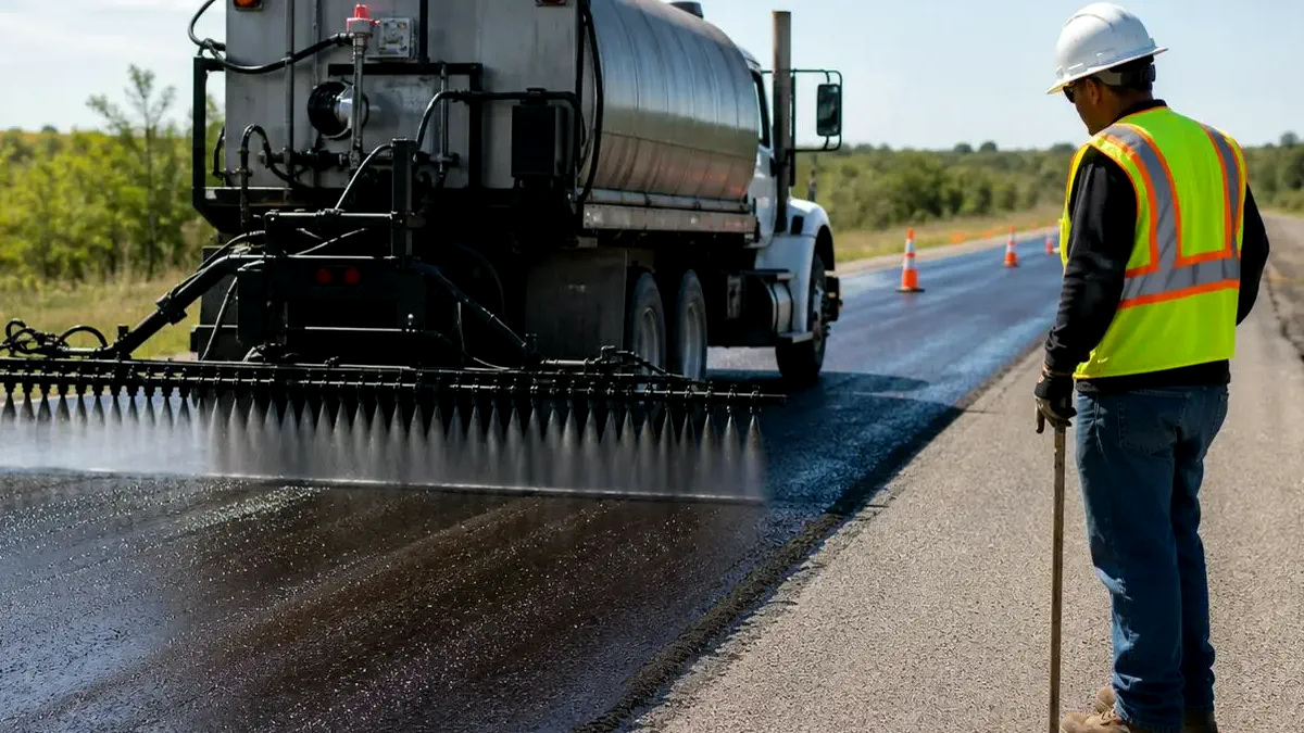 Bitumen emulsion spray on prepared pavement surface for prime coat and tack coat comparison